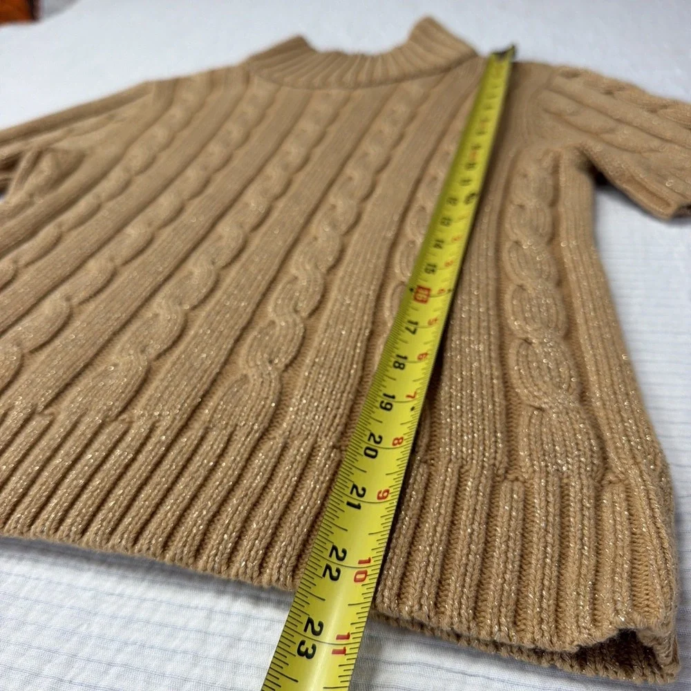 Liz Claiborne Sweater Women Gold S Petite Pullover Turtleneck Short Sleeve